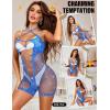 imageRSLOVE Womens Fishnet Bodysuit Lingerie  Sexy Sparkle Cut Out Romper Stripper Rave Outfit Glittering BodystockingBlue