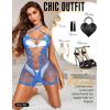 imageRSLOVE Womens Fishnet Bodysuit Lingerie  Sexy Sparkle Cut Out Romper Stripper Rave Outfit Glittering BodystockingBlue