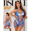 imageRSLOVE Womens Fishnet Bodysuit Lingerie  Sexy Sparkle Cut Out Romper Stripper Rave Outfit Glittering BodystockingBlue