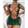 imageRSLOVE Womens Fishnet Lingerie Mesh Chemise Babydoll Bodysuit Lace Smock Lingerie for WomenDark Green