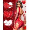 imageRSLOVE Womens Fishnet Lingerie Mesh Chemise Babydoll Bodysuit Lace Smock Lingerie for WomenRed