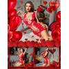 imageRSLOVE Womens Fishnet Lingerie Mesh Chemise Babydoll Bodysuit Lace Smock Lingerie for WomenRed