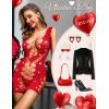imageRSLOVE Womens Fishnet Lingerie Mesh Chemise Babydoll Bodysuit Lace Smock Lingerie for WomenRed
