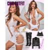 imageRSLOVE Womens Fishnet Lingerie Mesh Chemise Babydoll Bodysuit Lace Smock Lingerie for WomenWhite1