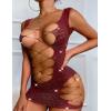 imageRSLOVE Womens Fishnet Lingerie Mesh Chemise Babydoll Bodysuit Lace Smock Lingerie for WomenWine Red