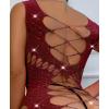 imageRSLOVE Womens Fishnet Lingerie Mesh Chemise Babydoll Bodysuit Lace Smock Lingerie for WomenWine Red