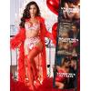imageRSLOVE Womens Lace Top Thigh High Sheer Stockings Antiskid Silicone Ultra Shimmery PantyhoseRed
