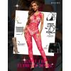 imageRSLOVE Womens Lingerie Fishnet Bodystocking Sparkle Rhinestone Mesh Tights One Piece Teddy LingerieFluorescent Pink