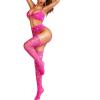 imageRSLOVE Bodystocking Lingerie Sets for Women  Sexy Fishnet Garter Belt Stocking Womens Bra and Panty sets 3 Piece One SizeRose Red