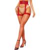 imageRSLOVE Fishnet Stockings for Women  Lace Top Thigh High Stockings Suspender Pantyhose with Antiskid SiliconeRed  Medium Fishnet