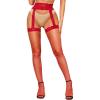 imageRSLOVE Fishnet Stockings for Women  Lace Top Thigh High Stockings Suspender Pantyhose with Antiskid SiliconeRed  Small Fishnet