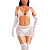 imageRSLOVE Lingerie Sets for Women  Fishnet Lingerie Sparkle Rhinestone 5 Piece Lingerie Sets Mesh Babydoll with GarterWhite