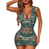 imageRSLOVE Lingerie for Women Lace Babydoll Chemise Sparkle Rhinestone Fishnet Teddy DressGreen