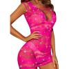 imageRSLOVE Lingerie for Women Lace Babydoll Chemise Sparkle Rhinestone Fishnet Teddy DressPink