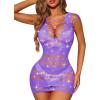 imageRSLOVE Lingerie for Women Lace Babydoll Chemise Sparkle Rhinestone Fishnet Teddy DressPurple