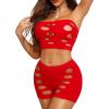 imageRSLOVE Sexy Fishnet Lingerie for Women  Sexy Nighty Cutout Lingerie Set Womens Mesh 2 Piece Babydoll See Through OutfitsRed