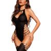 imageRSLOVE Sexy Lingerie Sets for Women Fishnet Bodystocking Exotic Sparkle Rhinestone Mesh Bodysuit with Thigh High StockingsBlack