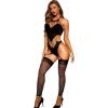 imageRSLOVE Women Fishnet Bodystocking Lingerie Sexy Footless Stockings Sleeveless Lace Bodysuit Halterneck One Piece PantyhoseBlack