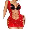 imageRSLOVE Womens Fishnet Lingerie Mesh Chemise Babydoll Bodysuit Lace Smock Lingerie for WomenRed