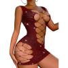 imageRSLOVE Womens Fishnet Lingerie Mesh Chemise Babydoll Bodysuit Lace Smock Lingerie for WomenWine Red