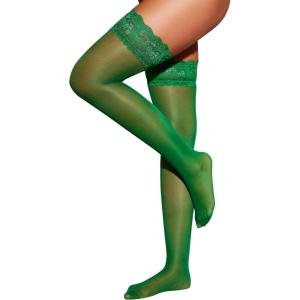 imageRSLOVE Womens Lace Top Thigh High Sheer Stockings Antiskid Silicone Ultra Shimmery PantyhoseGreen