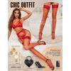 imageRSLOVE Lace Top Fishnet Thigh High Stockings  Sexy Stockings for Women Antiskid Silicone Stay Up PantyhoseRed