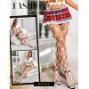 imageRSLOVE Sexy High Waist Tights Fishnet Stockings for Womens Patterned Thigh High Suspenders Pantyhose One SizeWhite