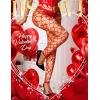 imageRSLOVE Women Sexy High Waist Tights Rhinestone Sparkle Fishnet Stockings Pantyhose Leggings Lingerie PantsRed