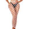 imageRSLOVE Women Sexy High Waist Tights Rhinestone Sparkle Fishnet Stockings Pantyhose Leggings Lingerie PantsWhite