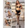 imageRSLOVE Women Sexy Thigh High Stocking Sparkly Rhinestone Fishnets Lace Top Silicone SocksBlack