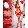 imageRSLOVE Women Sexy Thigh High Stocking Sparkly Rhinestone Fishnets Lace Top Silicone SocksRed