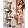imageRSLOVE Women Sexy Thigh High Stocking Sparkly Rhinestone Fishnets Lace Top Silicone SocksWhite