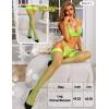 imageRSLOVE Womens Sexy Thigh High Stockings Fishnet Tights Faux Leather Top Elastic Costume Thigh HighsFluorescent Green