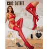 imageRSLOVE Womens Thigh High Stockings  Lace Top Sheer Antiskid Silicone Pantyhose Womens Sexy Stay Up Nylon Tights LingerieRed