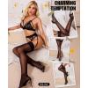 imageRSLOVE Womens Thigh High Stockings  Silicone Lace Top Sheer Over Knee Stocking Sexy Silky PantyhoseBlack