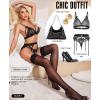 imageRSLOVE Womens Thigh High Stockings  Silicone Lace Top Sheer Over Knee Stocking Sexy Silky PantyhoseBlack