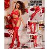 imageRSLOVE Womens Thigh High Stockings  Silicone Lace Top Sheer Over Knee Stocking Sexy Silky PantyhoseRed