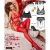 imageRSLOVE Womens Thigh High Stockings  Silicone Lace Top Sheer Over Knee Stocking Sexy Silky PantyhoseRed