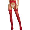 imageRSLOVE Stockings for Women Sheer Thigh High Sexy Pantyhose Lace Suspender Tights Garter Antiskid Silicone High WaistRedlong