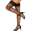 imageRSLOVE Women Sexy Thigh High Stocking Sparkly Rhinestone Fishnets Lace Top Silicone SocksBlack