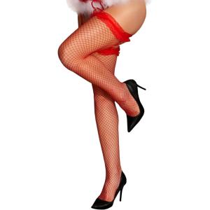 imageRSLOVE Womens Fishnet Thigh High Stockings Sexy Sheer Exotic Elastic Hosiery TightsRed