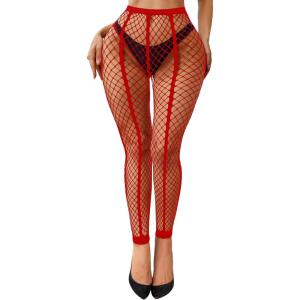 imageRSLOVE Womens Pantyhose Fishnet Stockings Sexy Tights Lace Hight Waist tights Mesh Stockings Fish Net TightsRed