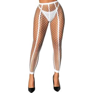 imageRSLOVE Womens Pantyhose Fishnet Stockings Sexy Tights Lace Hight Waist tights Mesh Stockings Fish Net TightsWhite