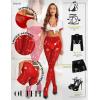 imageRSLOVE Fishnet Stockings for Women Sexy High Waist Pantyhose Halloween Thigh High Stockings for Womens Girls One SizeRed