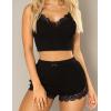 imageRSLOVE Pajamas Set Womens VNeck Sleeveless Sleepwear PJ Set Soft Lace Cami Set with Short Pants NightwearBlack