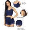 imageRSLOVE Pajamas Set Womens VNeck Sleeveless Sleepwear PJ Set Soft Lace Cami Set with Short Pants NightwearBlue