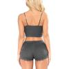 imageRSLOVE Pajamas Set Womens VNeck Sleeveless Sleepwear PJ Set Soft Lace Cami Set with Short Pants NightwearDark Grey