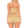imageRSLOVE Pajamas Set Womens VNeck Sleeveless Sleepwear PJ Set Soft Lace Cami Set with Short Pants NightwearKhaki