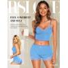 imageRSLOVE Pajamas Set Womens VNeck Sleeveless Sleepwear PJ Set Soft Lace Cami Set with Short Pants NightwearLight Blue