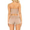 imageRSLOVE Pajamas Set Womens VNeck Sleeveless Sleepwear PJ Set Soft Lace Cami Set with Short Pants NightwearLight Khaki